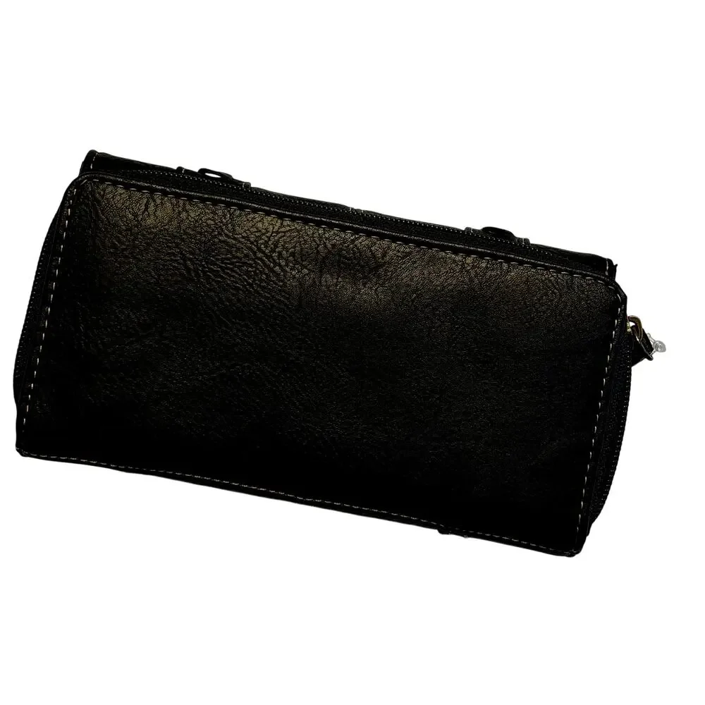 BOC black stitched leather wallet women's clutch purse trifold design NEW w/ tag